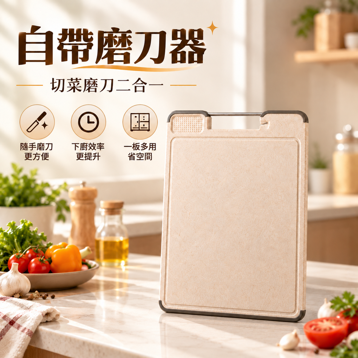 不銹鋼小麥秸稈雙面砧板│家用分類菜板│多功能四合一切菜板│切菜磨刀砧板