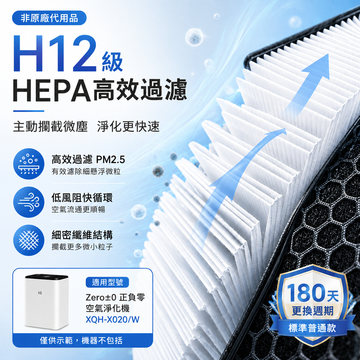 適配Zero±0正負零 XQH-X020/W 空氣清新機過濾網【標準普通款 180天/套】[非原廠代用品]