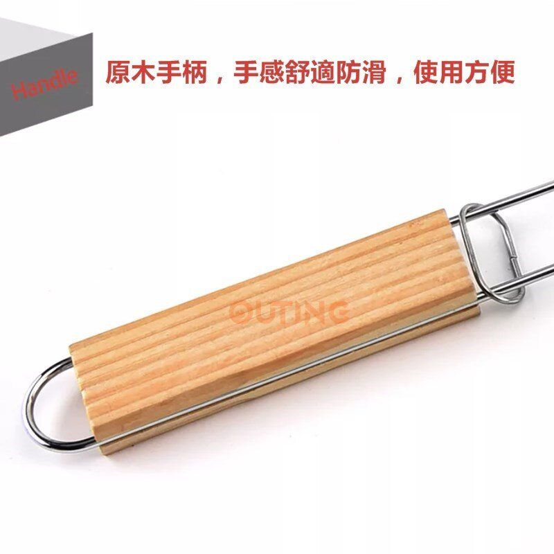 方形木柄雙魚BBQ燒烤網/燒烤雙魚烤架/烤爐雙魚夾/燒烤架/燒烤夾/烤魚夾/烤肉夾/燒烤網/麵包燒烤夾/漢堡燒烤夾/燒魷魚/魚肉/蔬菜/蝦
