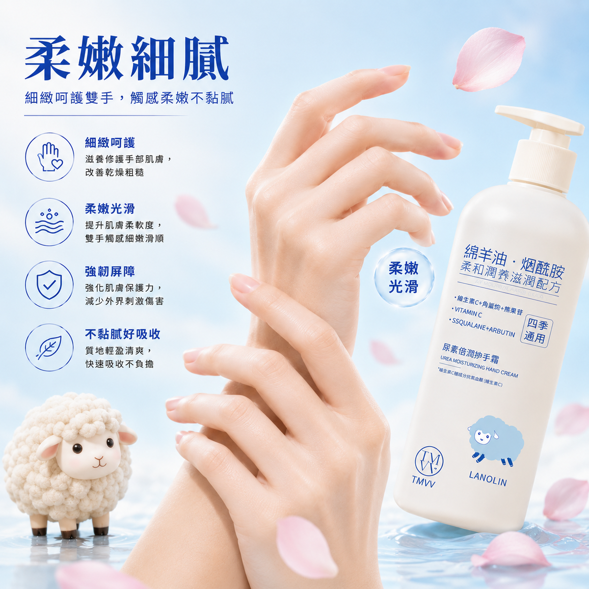 輕盈嬌嫩護手霜(300g)│手部滋潤護理霜│防乾裂│輕薄不黏膩│護手乳霜 EMWM