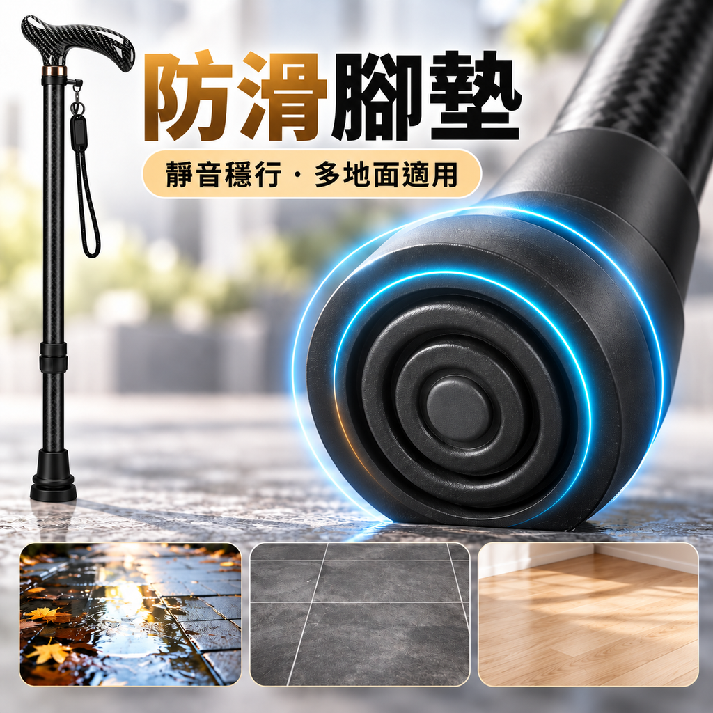 碳纖維輕便防滑拐杖(黑色|高度可調)|長者專用防摔杖|下肢傷患者中風康復者拐杖|步行登山杖