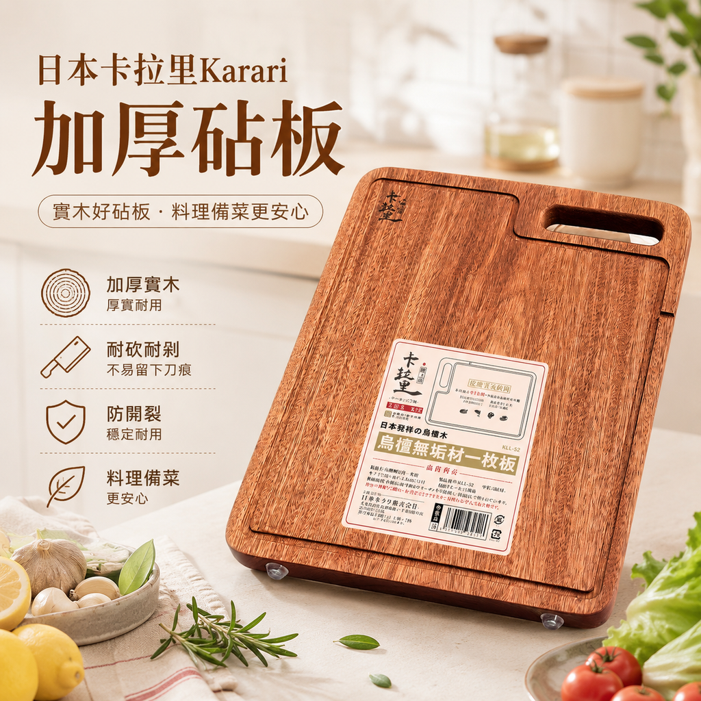 日本卡拉里加厚砧板│雙面廚房家用切菜板│抗菌防黴烏檀木菜板