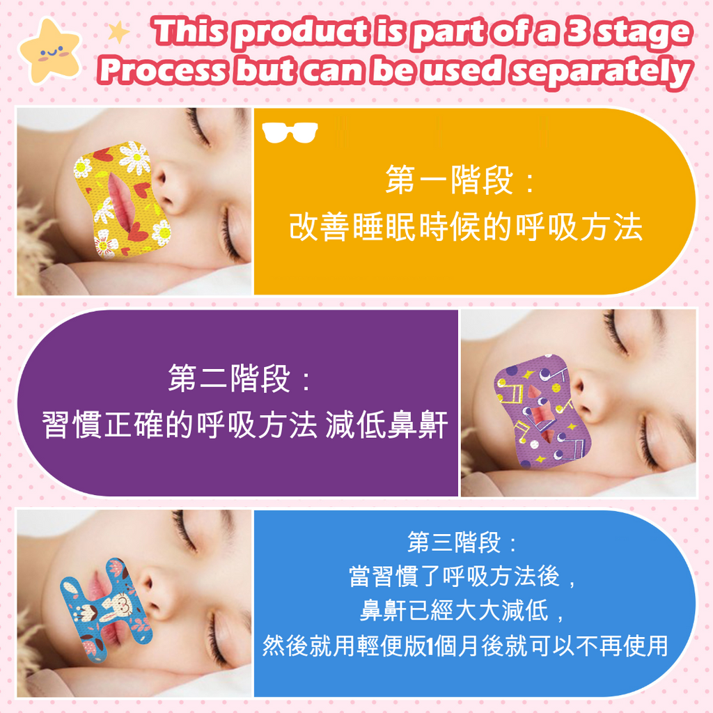 兒童睡眠封口貼(綜合階段) | 90件裝棉質睡眠專用閉嘴貼 口呼吸矯正貼 鼻鼾貼