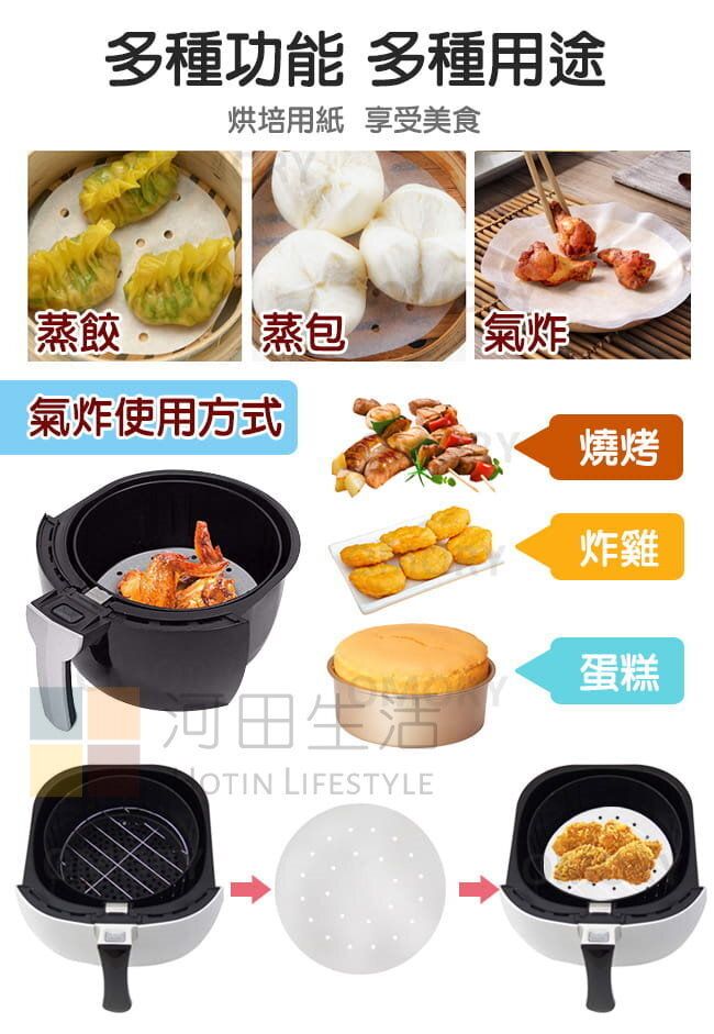 100張氣炸鍋墊紙 防黏底 吸油 蒸籠紙| 圓形烘焙紙||食品級|牛油紙|有孔| - 圓形(7")