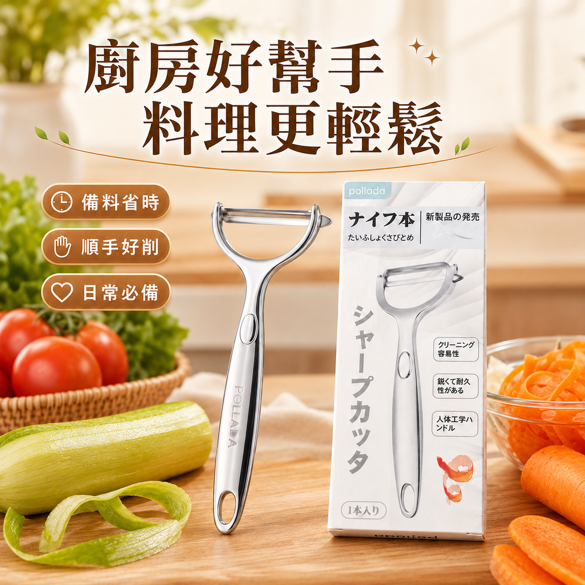 Pollada日式不銹鋼削皮刀│挖孔設計靈活刀頭