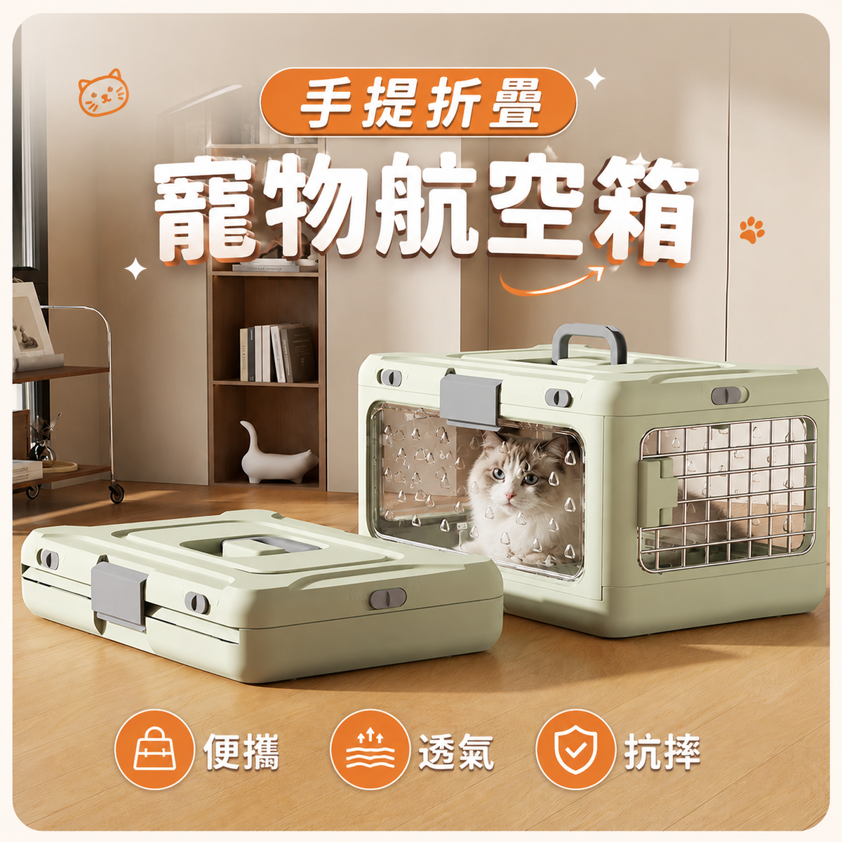 手提折疊寵物航空箱│外出旅行透氣便攜式貓箱│車載大容量貓咪托運箱