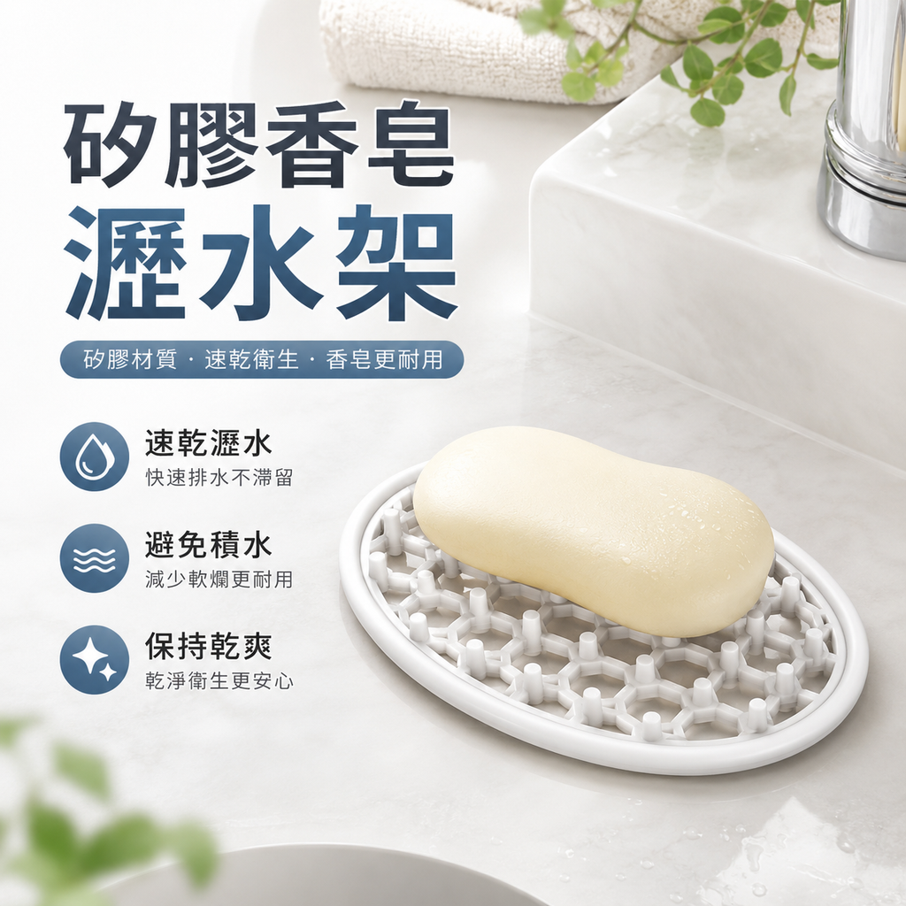 矽膠香皂瀝水架(白色)│免打孔浴室香皂保存器│透氣香皂托