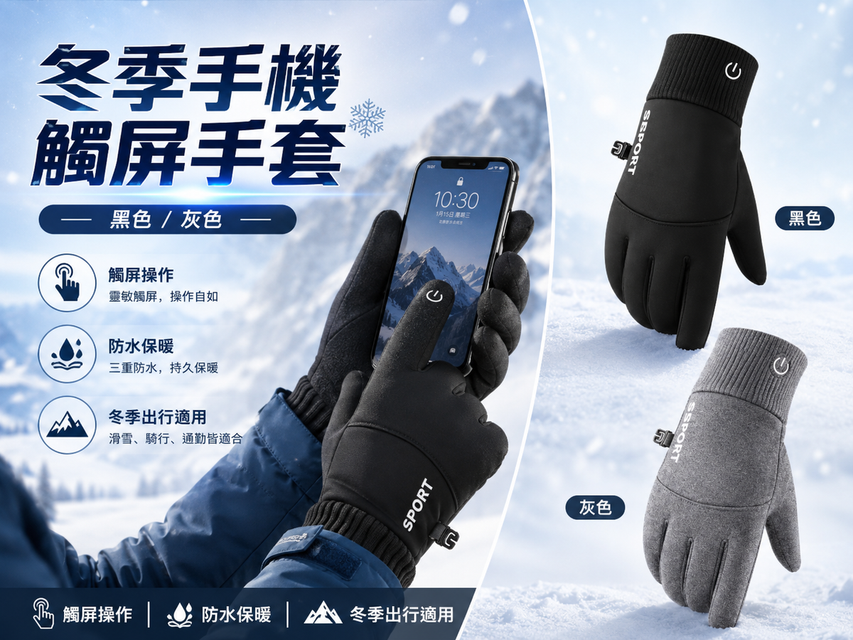 冬季手套手機觸屏|防水|跑步單車|旅游滑雪内置絨面設計|一對