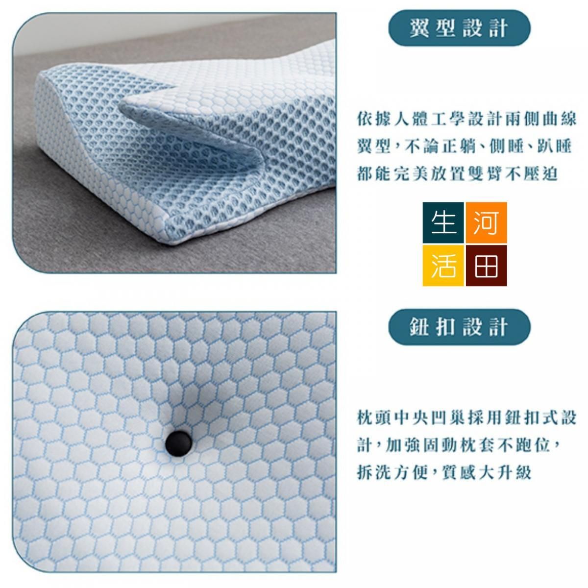 透氣護頸飛翼睡眠牛角枕頭|蝴蝶型枕|止鼻鼾快眠枕頭|頸椎護理睡枕|冰絲涼感慢回彈記憶棉枕頭