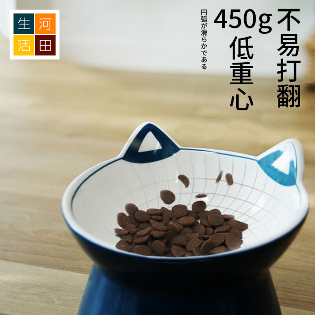 和風陶瓷貓碗 (一個入)│貓主糧碗│高腳貓碗│防打翻│護頸椎