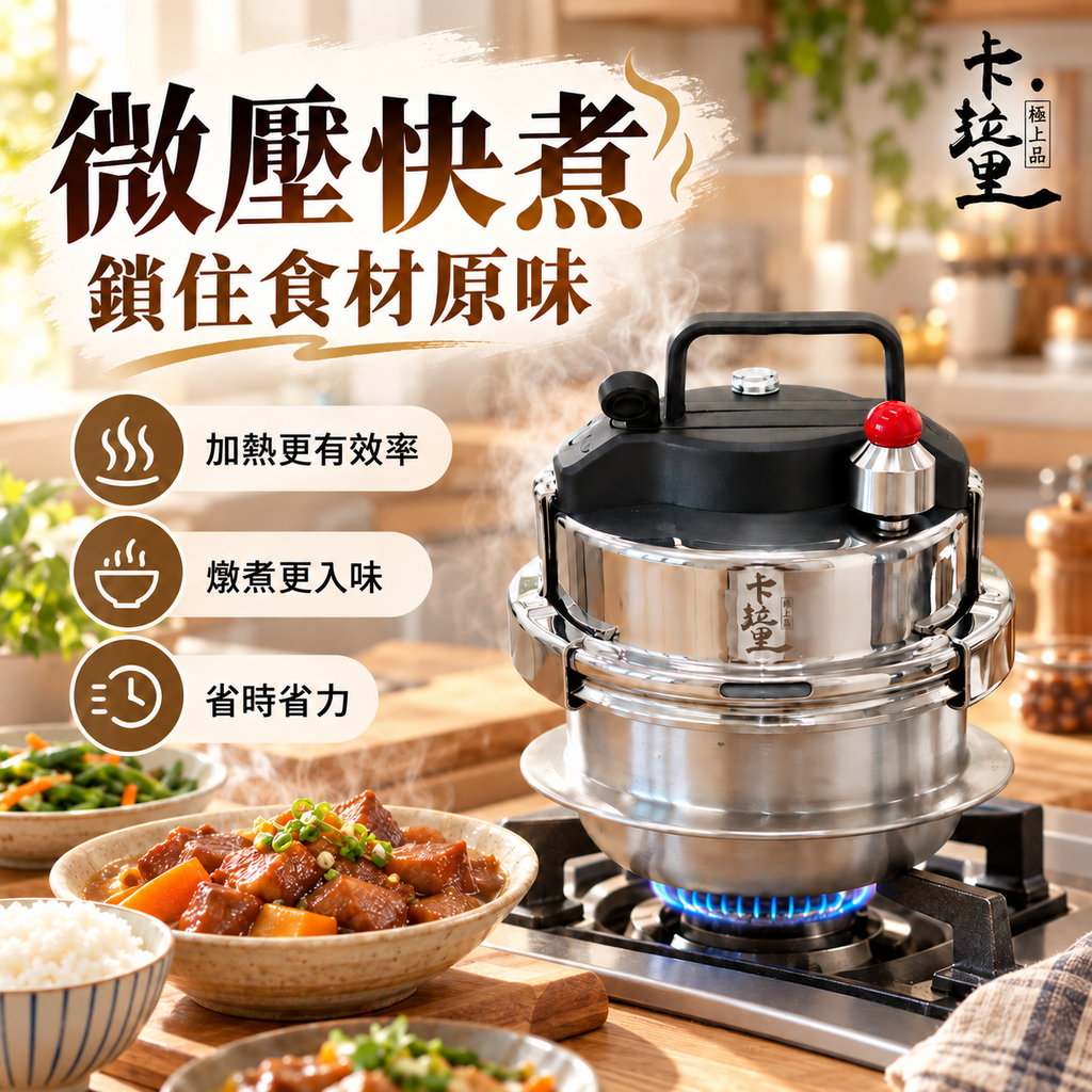 日式卡拉里304不鏽鋼微壓鍋(1.6L│適用於明火、電磁爐及電陶爐)│自駕戶外便攜高壓鍋│旅行迷你壓