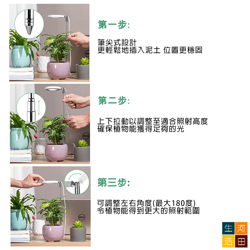 天使環 植物生長燈 全光譜LED 仿太陽燈 可調節光度 多肉植物 食蟲植物 補光燈 定時功能 usb供電 室內用