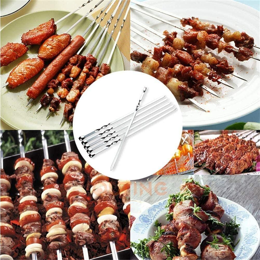 BBQ不銹鋼波浪燒烤針（1盒10支）38cm |可重覆使用食品級 扁針 燒烤叉 肉串針 長型串燒