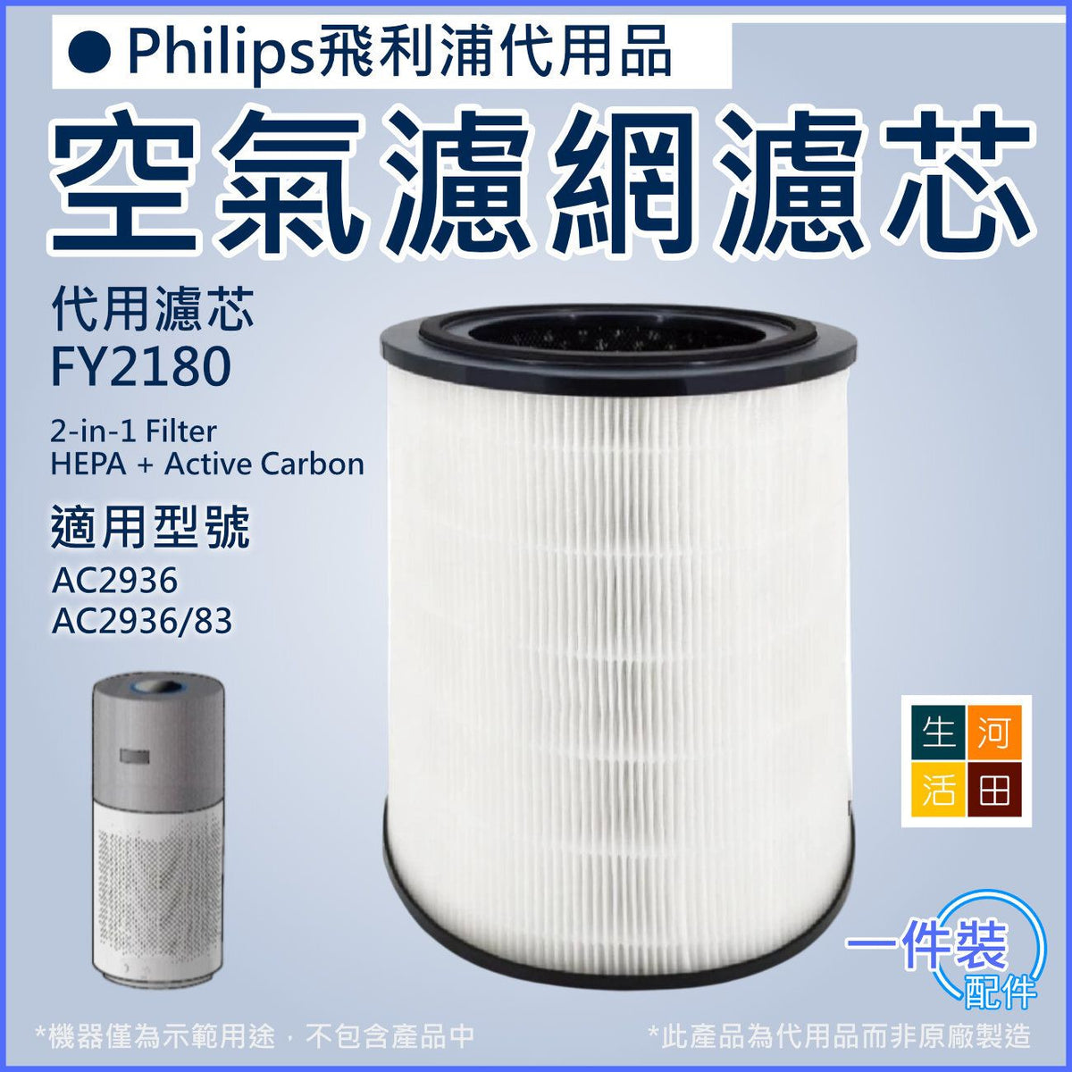 適用PHILIPS飛利浦 AC2936空氣清淨機│AC2936/83 HEPA活性碳濾網│FY2180 奈米級 濾芯