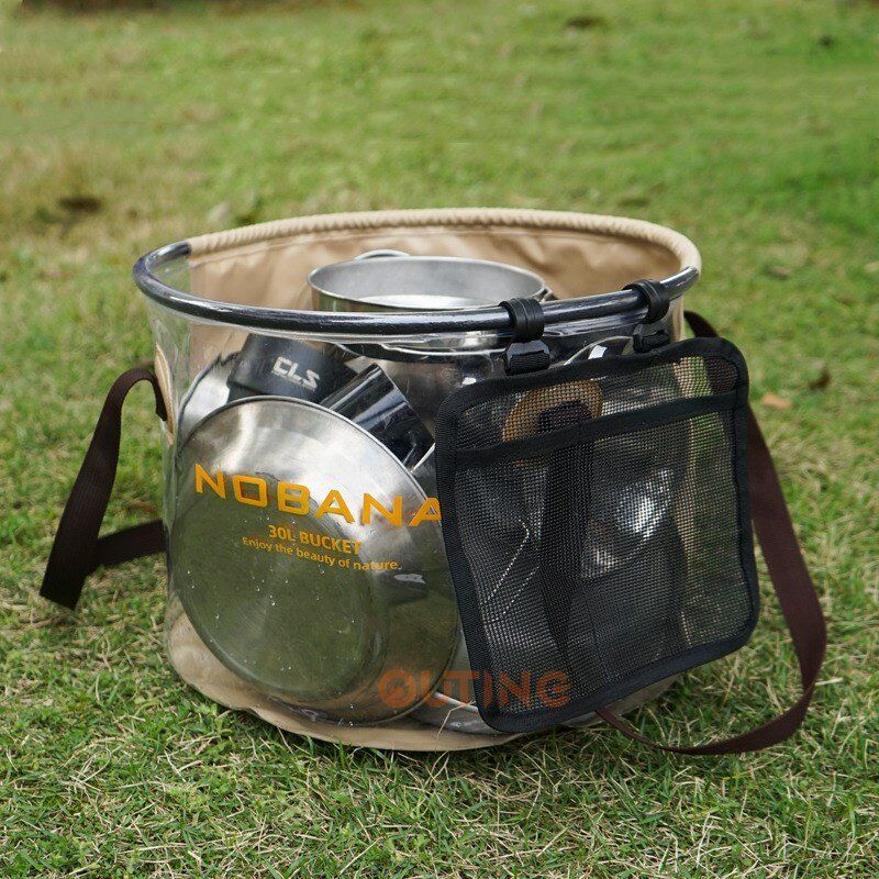 NOBANA 30L可摺合水桶 (軍綠色)|輕便便攜摺合收納洗碗桶 |戶外釣魚水桶 |摺得埋洗菜籃