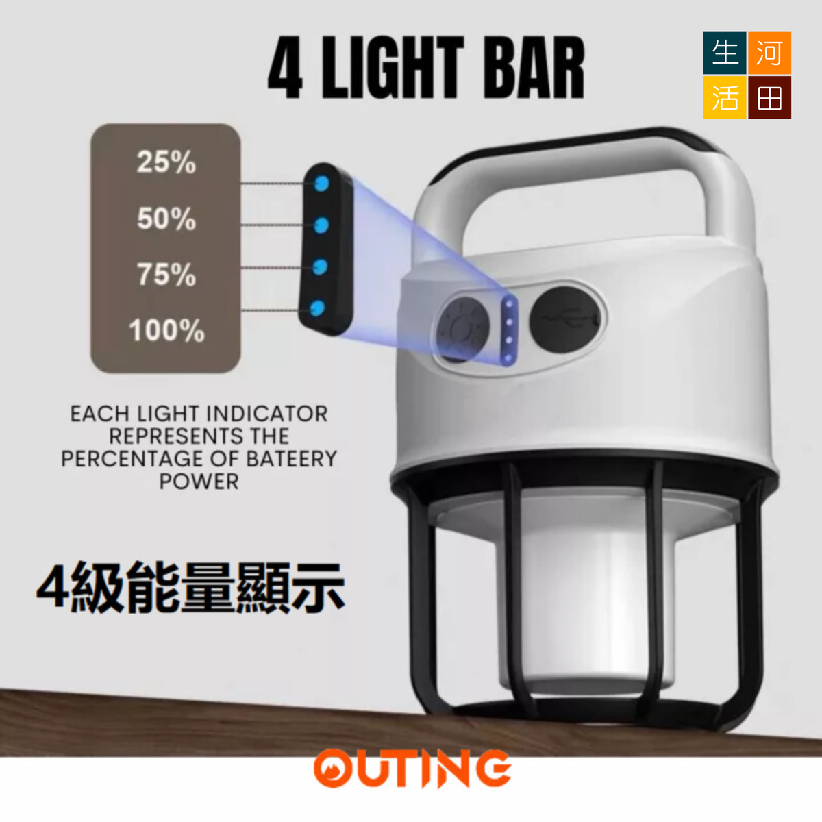 戶外防水露營燈 (USB充電) | 3種光色帳篷燈 | 可掛式輕便LED野營燈 |  野外手提燈 | 後備照明燈