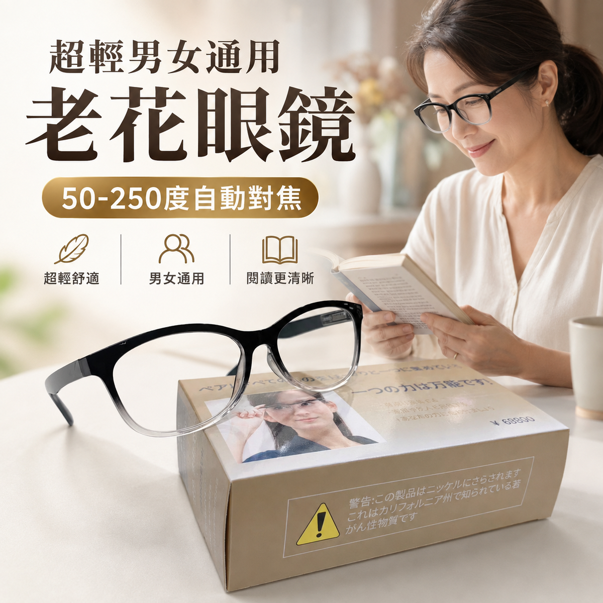 超輕男女通用老花眼鏡 (50-250度自動對焦)│輕量舒適