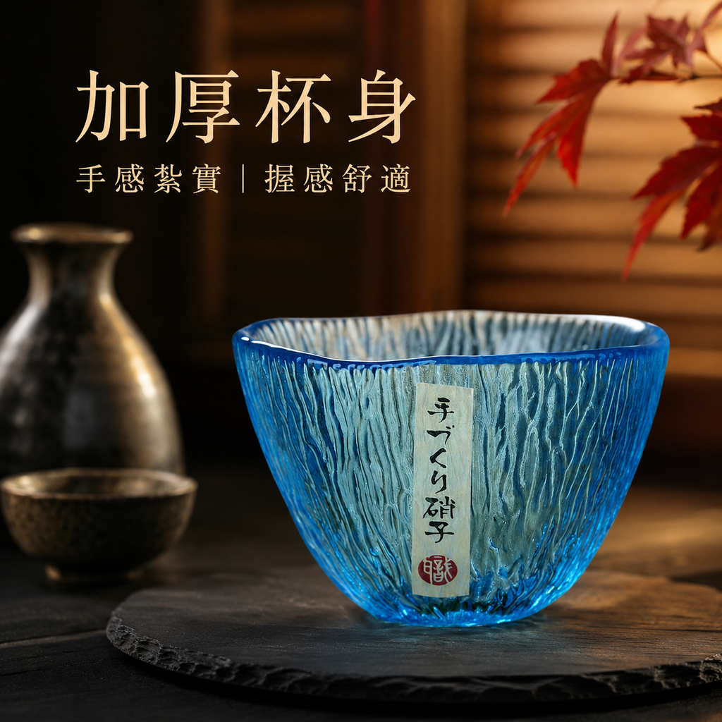 日式錘紋鳴門威士忌酒杯(天藍色 150ml)│創意啤酒杯│水晶玻璃杯子