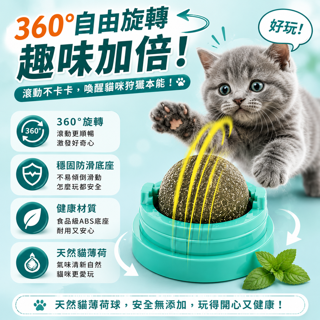 貓薄荷旋轉球│貓玩具│耐咬磨牙逗貓神器│幼貓貓咪用品│緩解壓力球│排毛球