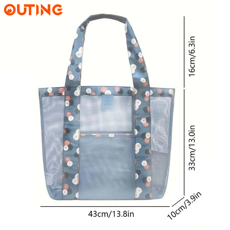 沙灘網狀防沙袋 大容量防水tote bag 夏日休閒游泳袋戶外運動手提袋 多用途袋 旅行日用品手提包 野餐收納包 (藍色)