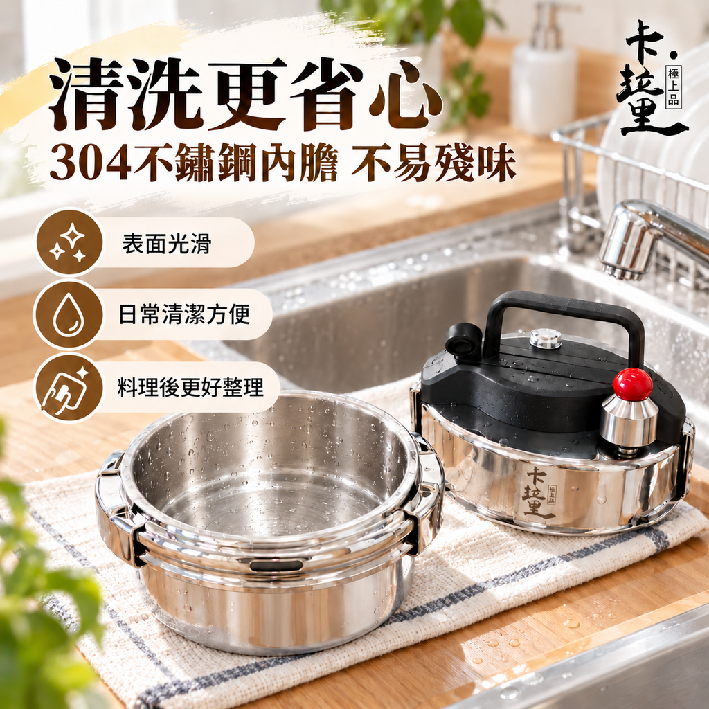 日式卡拉里304不鏽鋼微壓鍋(1.6L│適用於明火、電磁爐及電陶爐)│自駕戶外便攜高壓鍋│旅行迷你壓