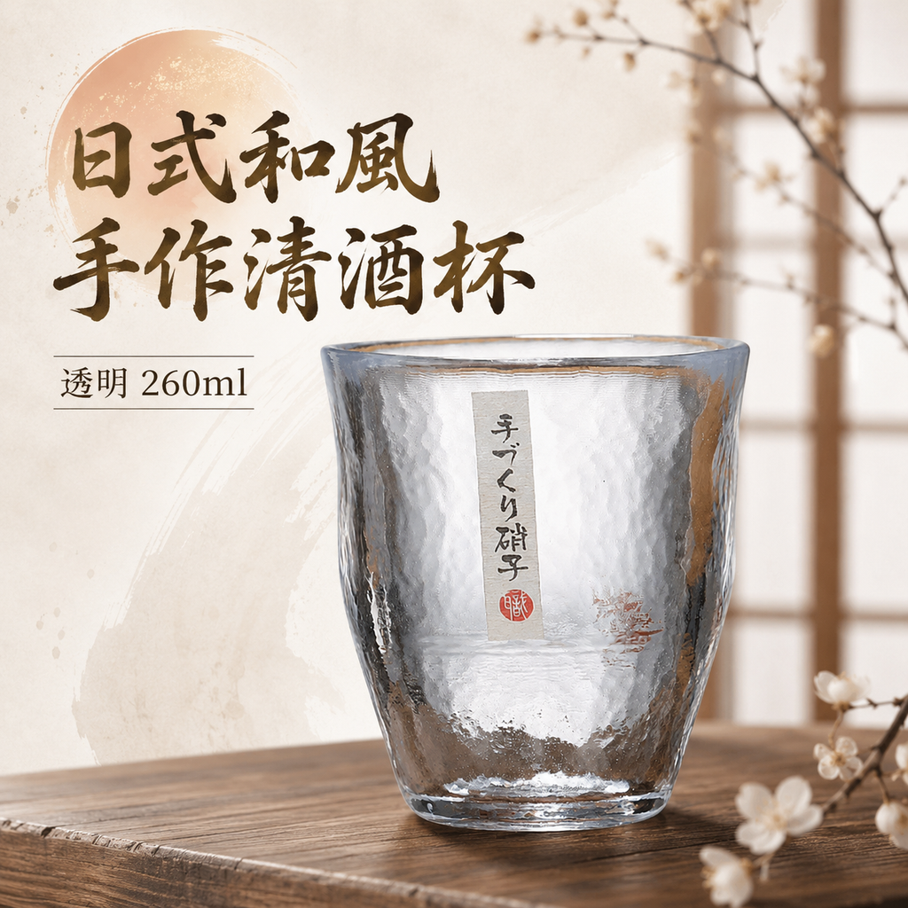 日式和風手作清酒杯(透明 260ml)│日式錘紋啤酒杯│水紋手感玻璃杯