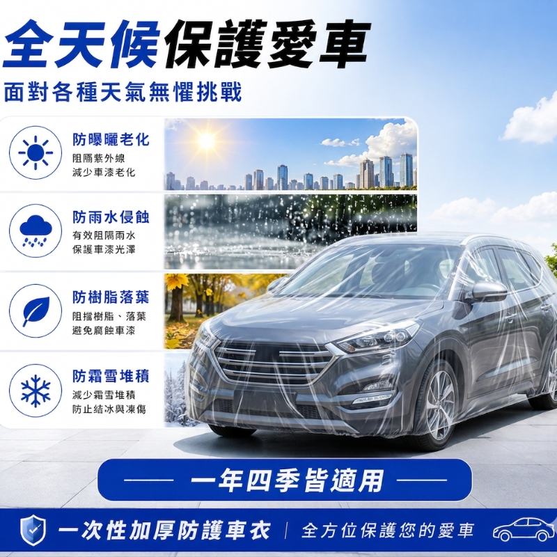 一次性加厚防護車套(大碼)│防風防雨車衣│防塵汽車罩│通用防曬防雨防塵│簡易塑膠透明車衣│便攜防護車罩