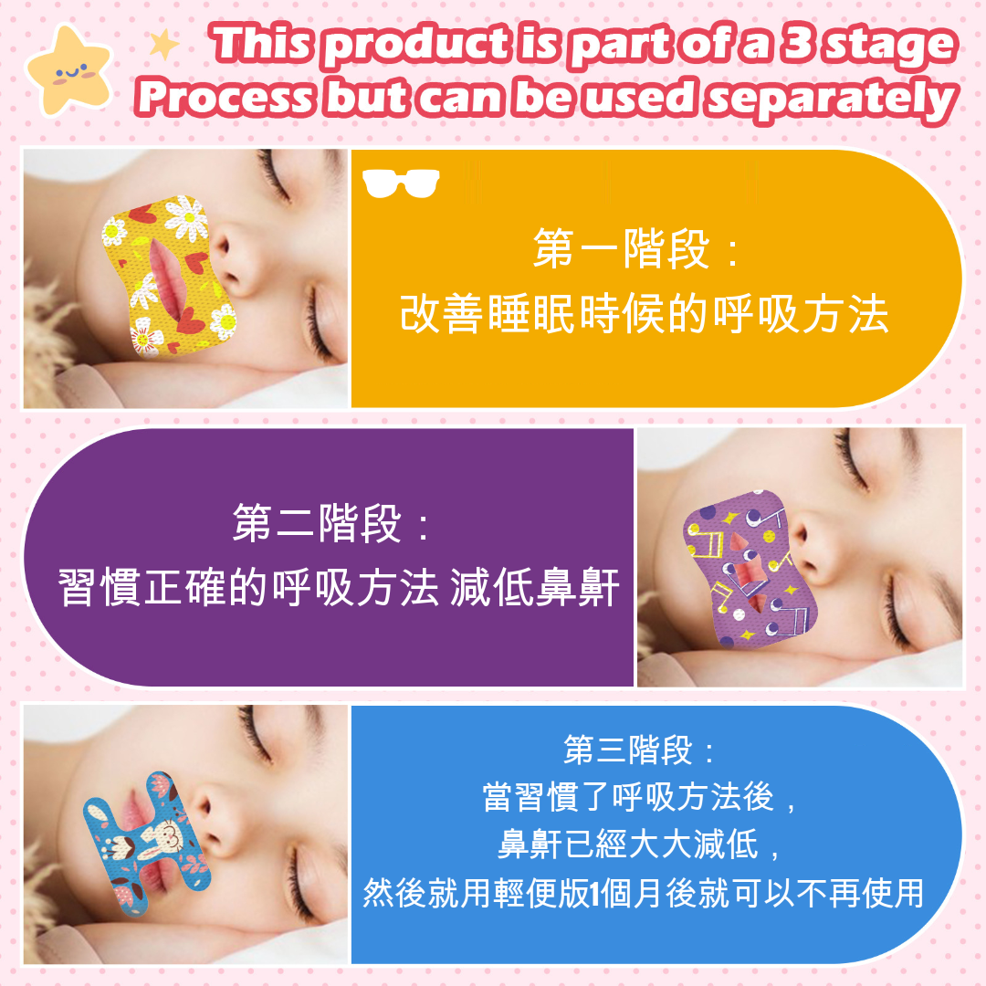 兒童睡眠封口貼(第三階段 藍色) | 30件裝棉質睡眠專用閉嘴貼 口呼吸矯正貼 鼻鼾貼
