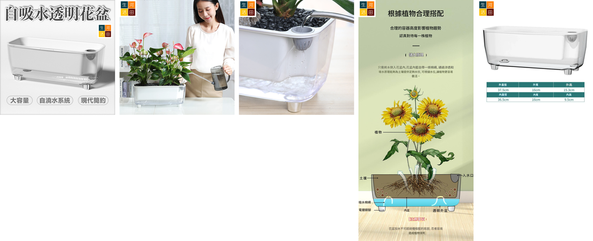 自吸水透明花盆 | 大容量 懶人種植必備 自動澆水設計 防爛根 |現代簡約時尚花盆
