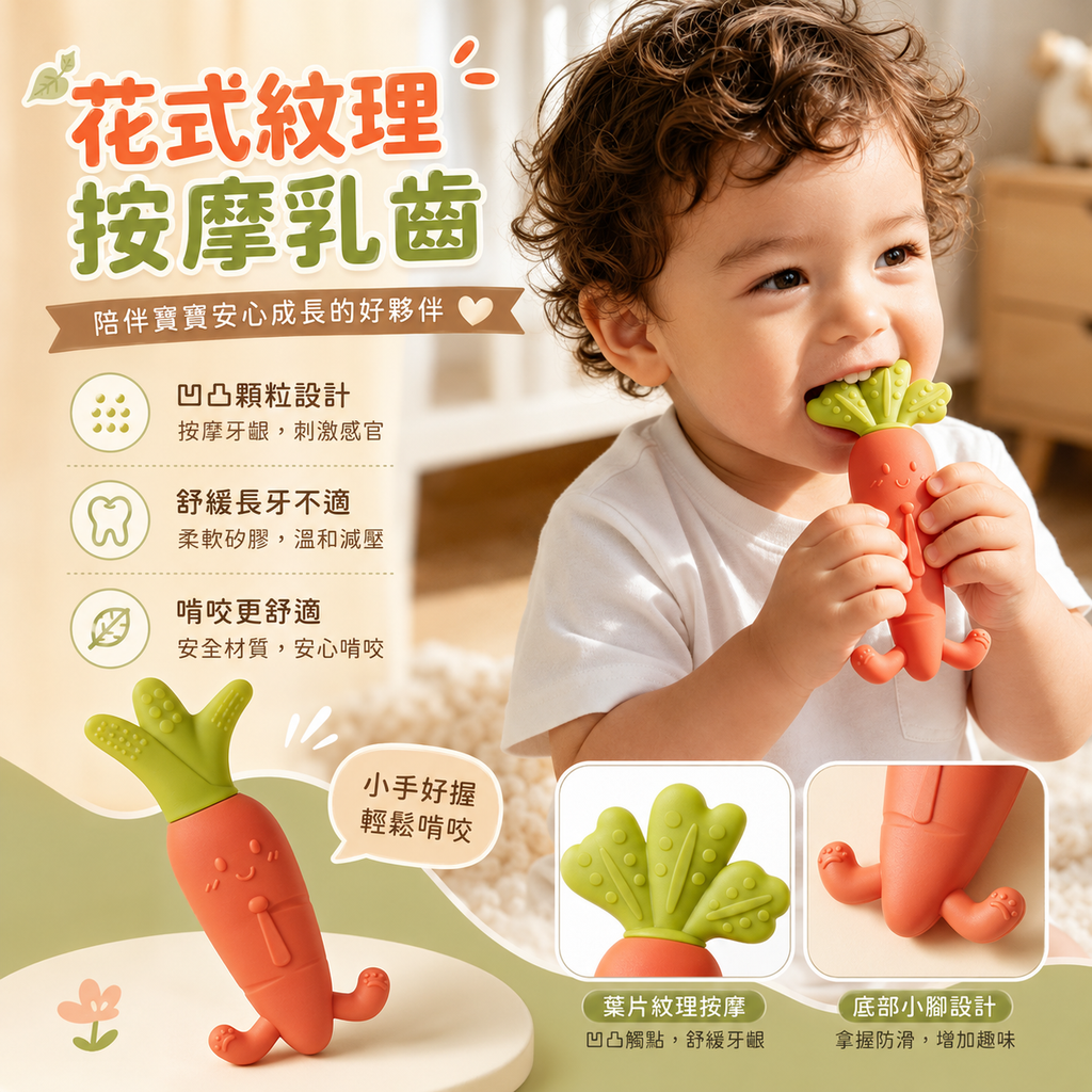 嬰兒矽膠牙膠(白菜)│食品級磨牙棒│寶寶咬咬樂│可愛安撫玩具│舒緩出牙牙痕咬膠