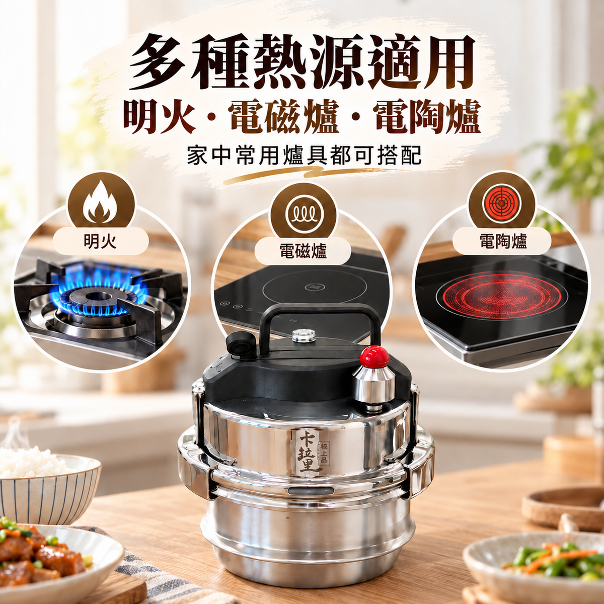 日式卡拉里304不鏽鋼微壓鍋(1.6L│適用於明火、電磁爐及電陶爐)│自駕戶外便攜高壓鍋│旅行迷你壓