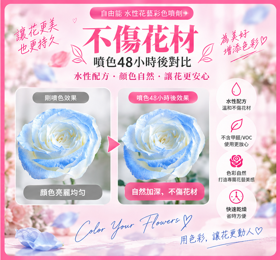 THEAOSON 鮮花永生花彩色噴劑 (薔薇粉 450ml Stock Code 872303)│香皂花染色劑│色彩噴劑│花藝彩繪噴劑│鮮花彩妝│染色噴霧│不含腐蝕性│零甲醛│