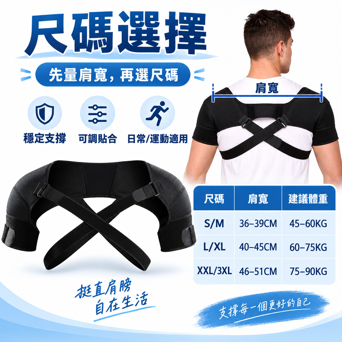 專業運動防護雙肩帶│雙向交叉拉力調節護帶│運動復健輔助背帶│肩部穩定支撐固定帶