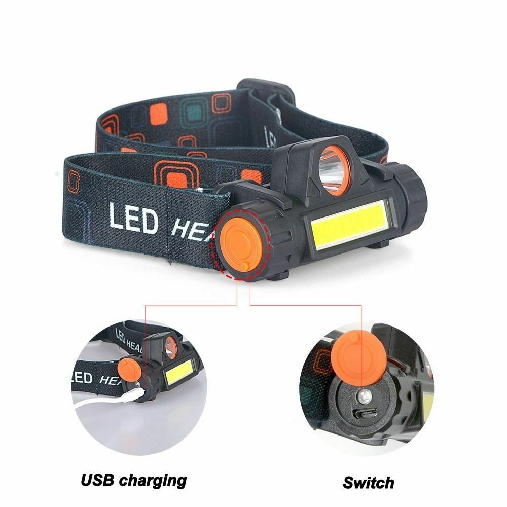 迷你COB LED頭燈電筒USB可充電內置18650手電筒露營遠足夜釣燈 Head Light