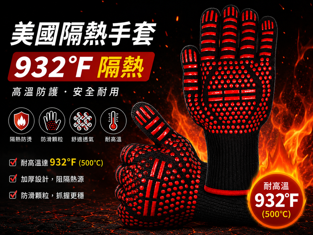 美國隔熱手套 932°F 隔熱 適合BBQ 焗爐 燒烤