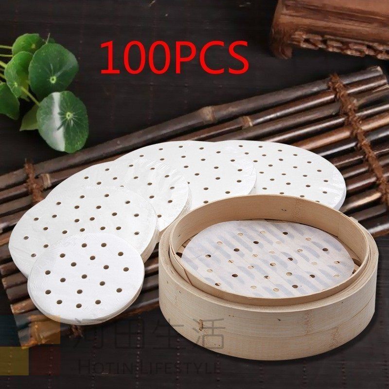 100張氣炸鍋墊紙 防黏底 吸油 蒸籠紙| 圓形烘焙紙||食品級|牛油紙|有孔| - 圓形(7")