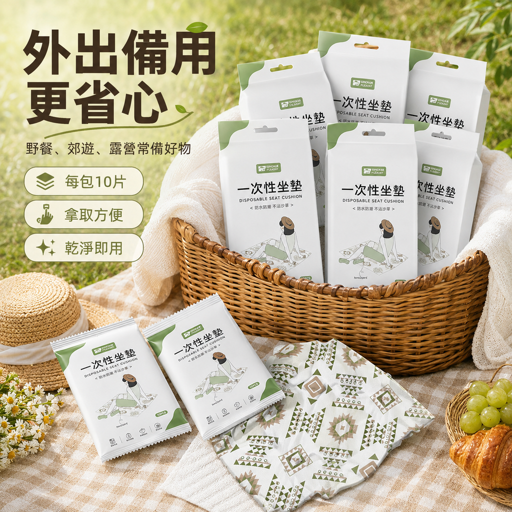 一次性折疊坐墊(民族圖案  每包10片)│防潮墊
