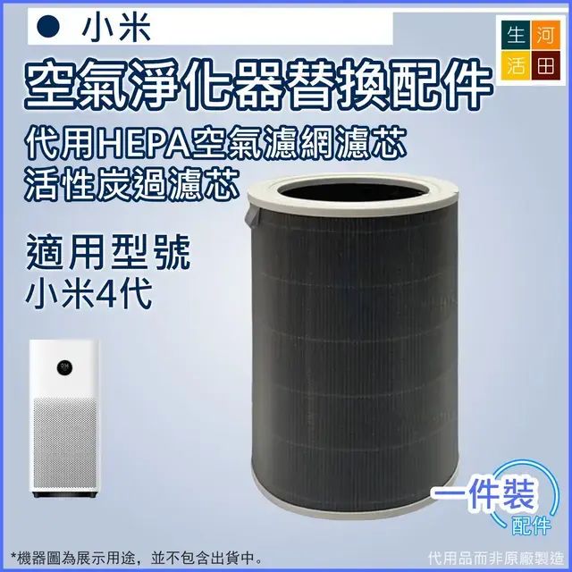 小米米家空氣淨化器替換濾芯(適用小米4|灰色)代用品 - HEPA複合顆粒活性碳濾芯抗菌高效抗菌抗病毒版