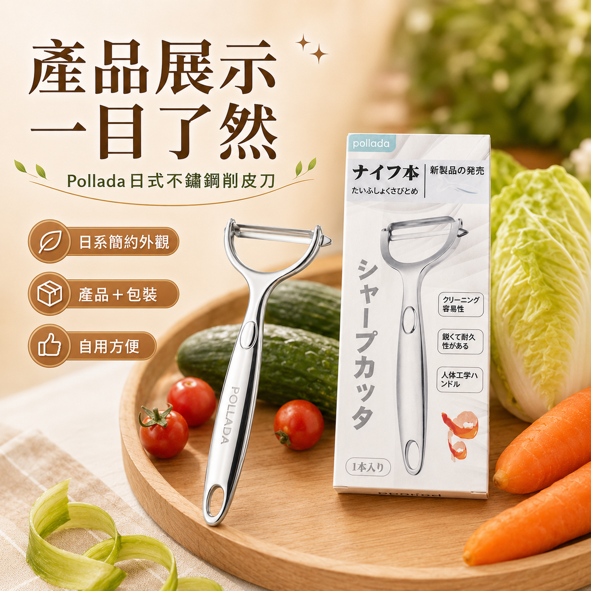 Pollada日式不銹鋼削皮刀│挖孔設計靈活刀頭