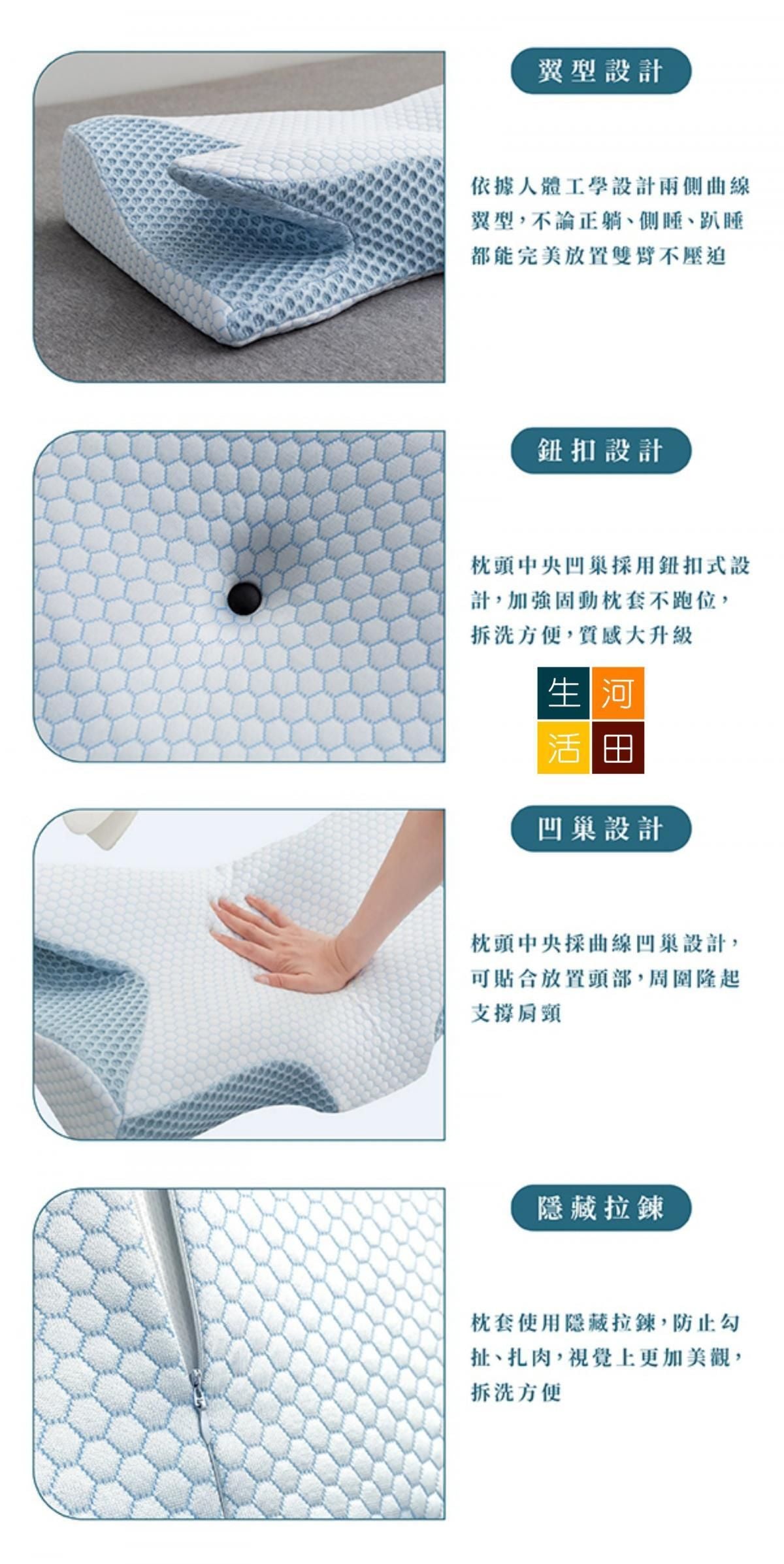 透氣護頸飛翼睡眠牛角枕頭|蝴蝶型枕|止鼻鼾快眠枕頭|頸椎護理睡枕|冰絲涼感慢回彈記憶棉枕頭
