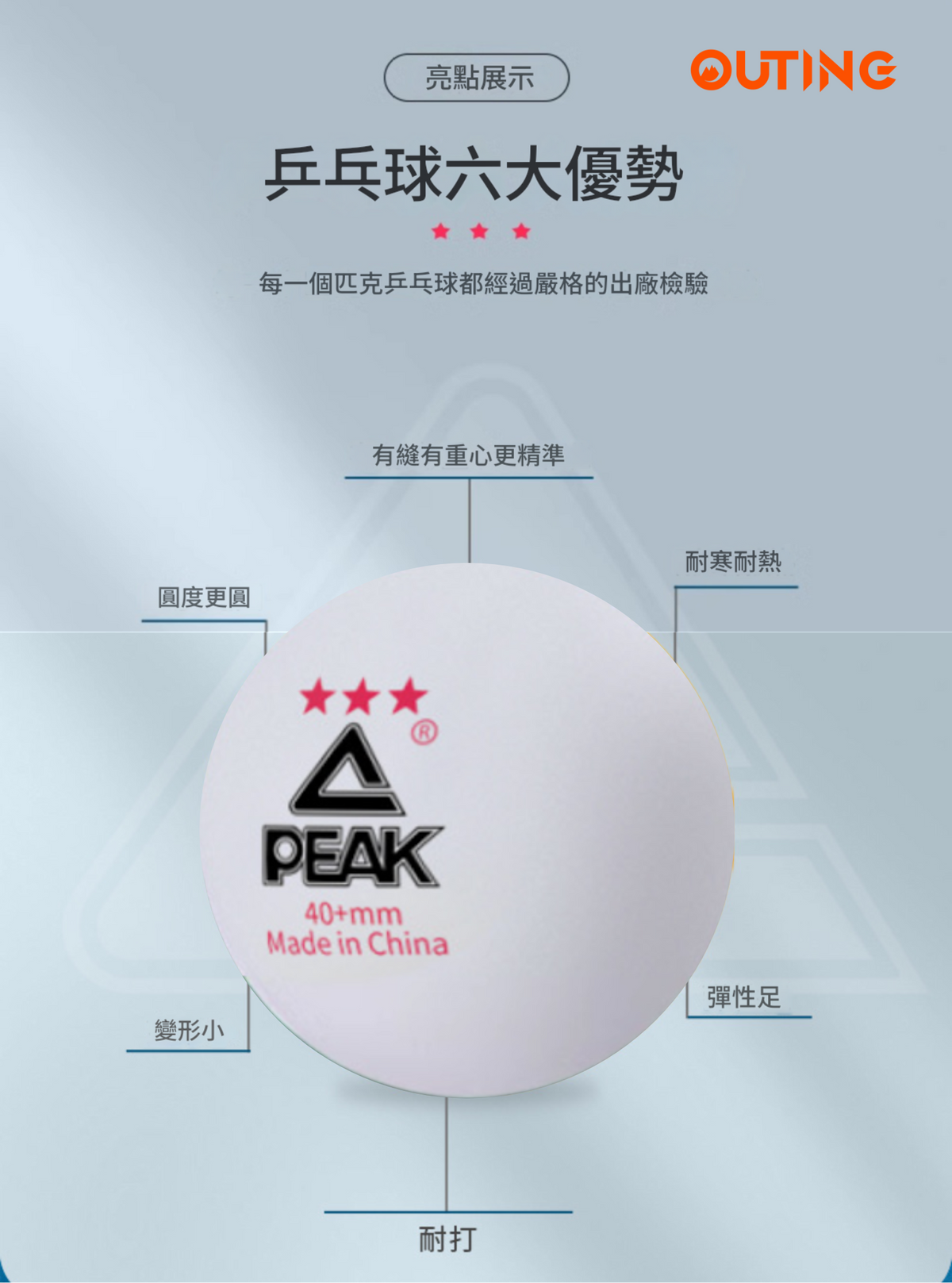 乒乓球國標3顆星【白色20隻】│匹克正品三星乒乓球│專業賽級訓練│高彈耐打球│標準訓練比賽專用
