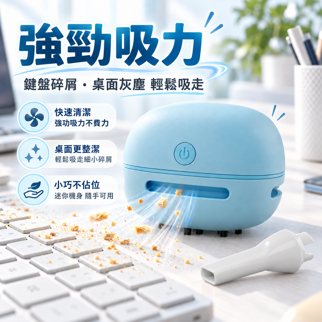 迷你無線電動吸塵器(藍色)│USB充電家用清潔機│大吸力桌上型吸塵器│無線便攜多功能小型吸塵器