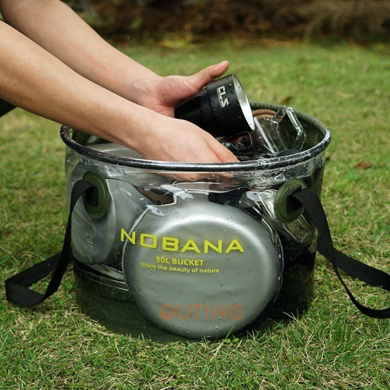 NOBANA 30L可摺合水桶 (軍綠色)|輕便便攜摺合收納洗碗桶 |戶外釣魚水桶 |摺得埋洗菜籃