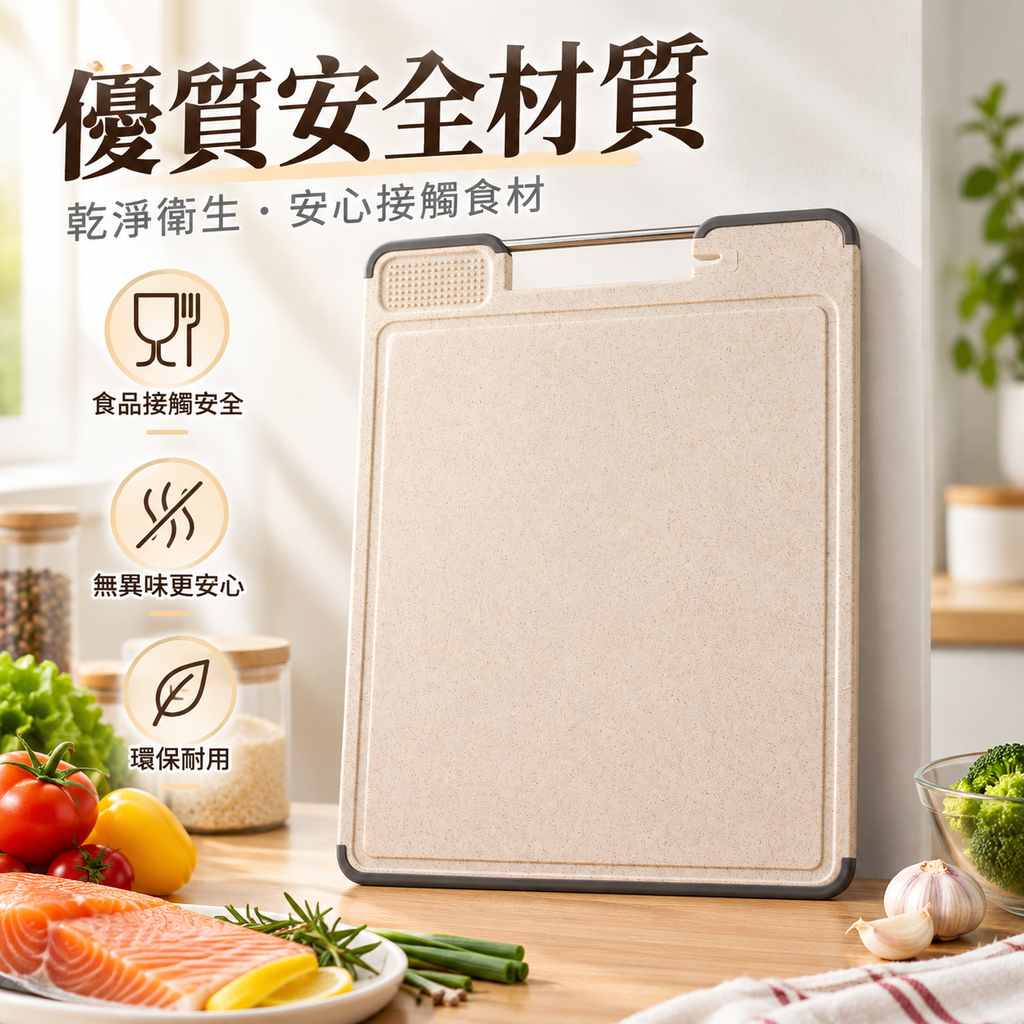 不銹鋼小麥秸稈雙面砧板│家用分類菜板│多功能四合一切菜板│切菜磨刀砧板