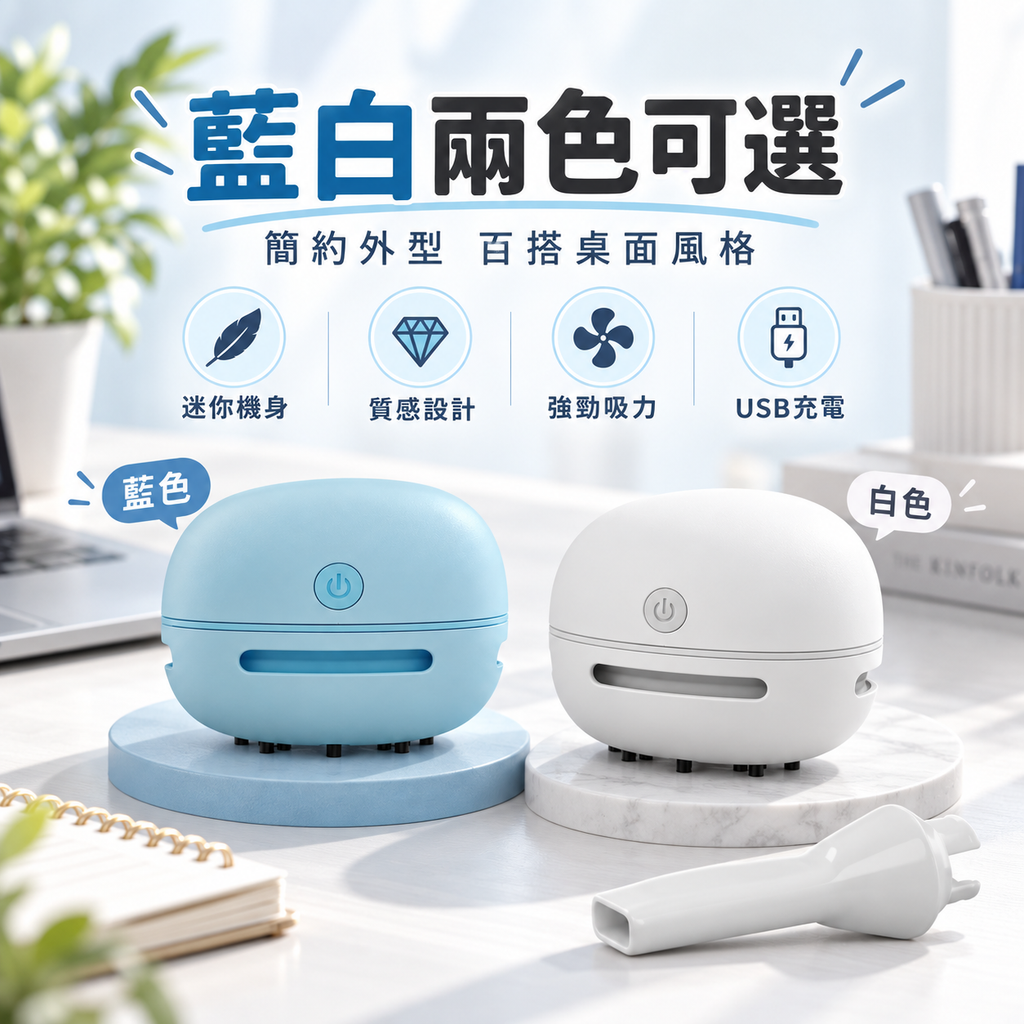 迷你無線電動吸塵器(藍色)│USB充電家用清潔機│大吸力桌上型吸塵器│無線便攜多功能小型吸塵器