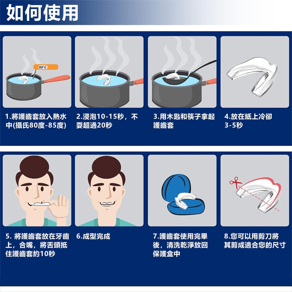 防磨牙護齒牙套連牙套盒(4件裝 – 2大2小)防斷牙運動牙套牙托 熱力塑型夜間護牙套 適合各種大小嘴型