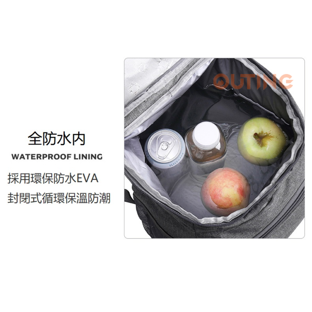 24 L保溫冷藏背囊|隔熱野餐午餐背包軟邊冷藏袋|適合露營/燒烤|家庭戶外活動（灰色）
