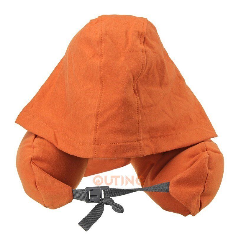 連帽子U型枕 (灰色)/全棉護頸枕連帽子/帶帽頸椎枕/午休連帽枕頭/旅行飛機睡枕