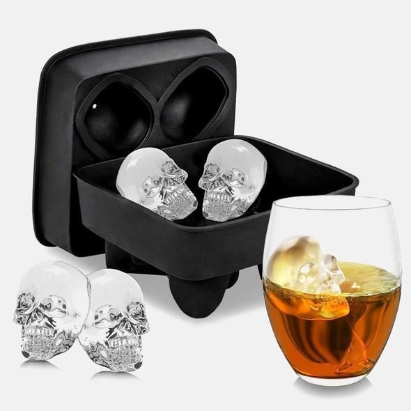 骷髏頭冰塊 食品級3D矽膠模具 萬聖節 威士忌 酒杯 冰淇淋 蛋糕烘焙 肥皂 巧克力 蠟燭模 帶蓋製冰盒 冰球模具 DIY冰塊