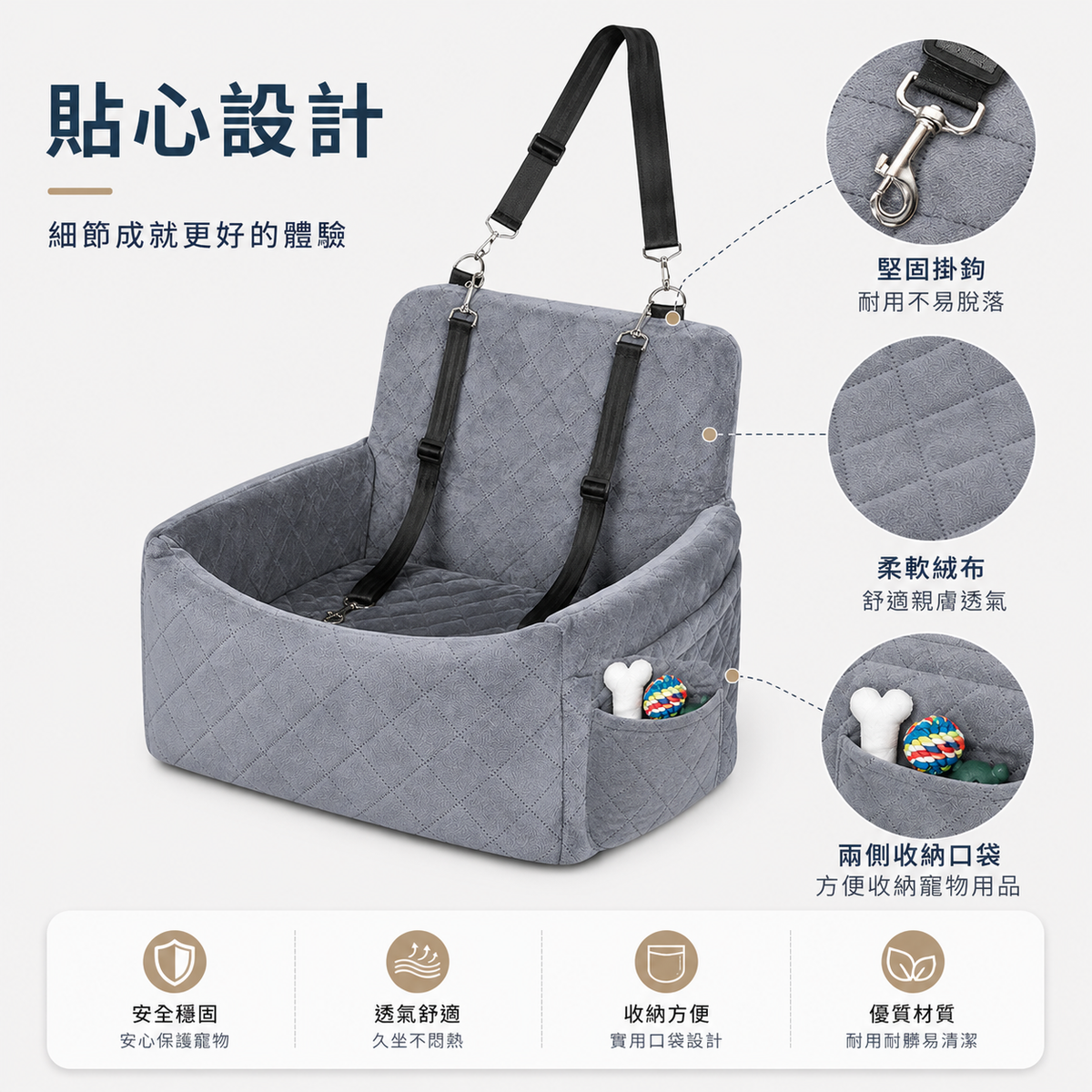 車用竉物安全窩(灰色)│小狗坐車神器│多用途竉物窩│狗狗車載窩│寵物車載墊